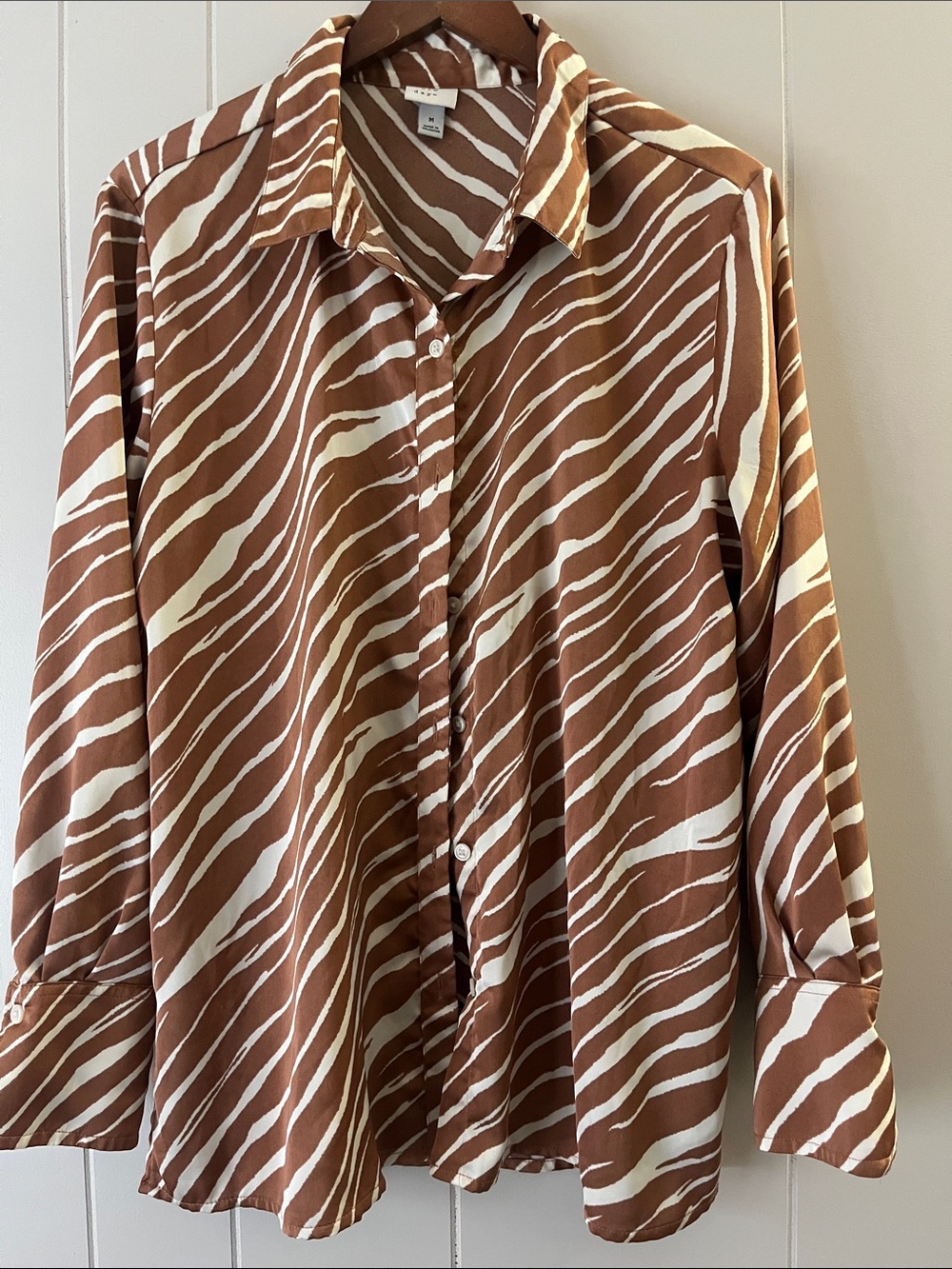 Brown and White Zebra Print Button-Up Shirt